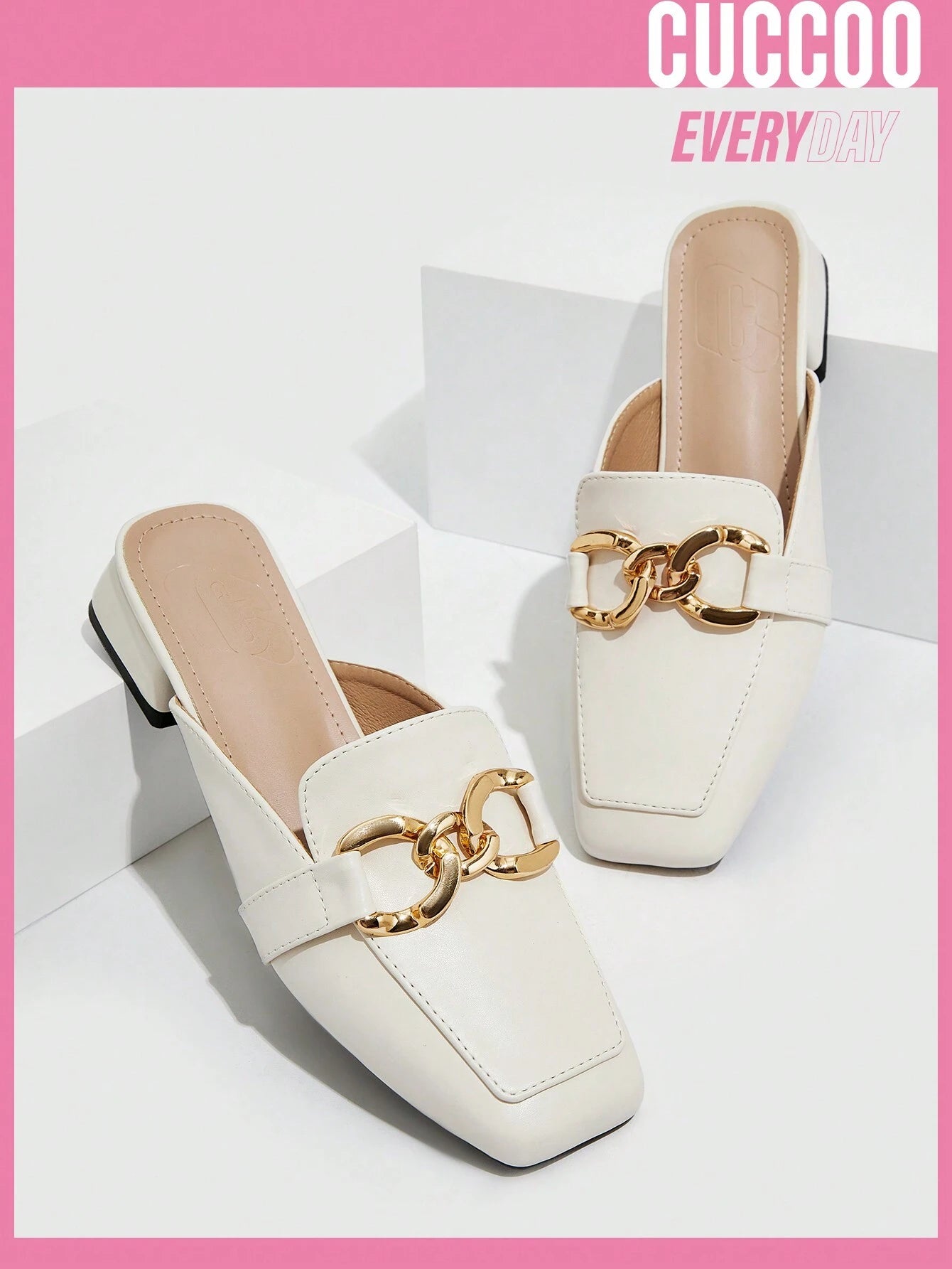 Cuccoo Everyday Collection Women Metal Decor Square Toe Mule Flats shein