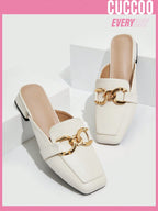 Cuccoo Everyday Collection Women Metal Decor Square Toe Mule Flats shein
