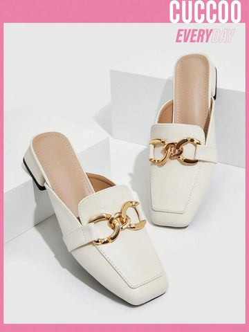 Cuccoo Everyday Collection Women Metal Decor Square Toe Mule Flats shein