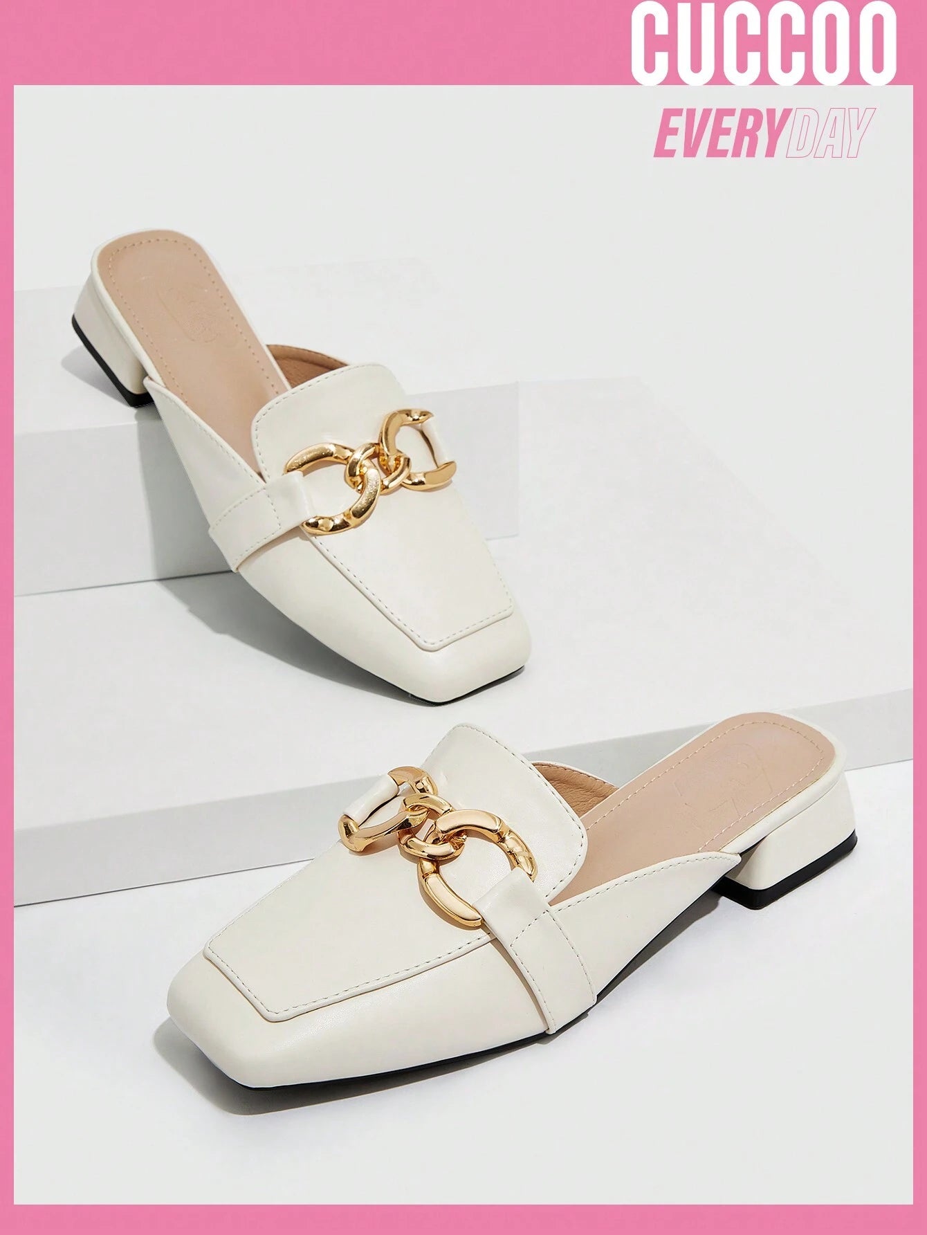 Cuccoo Everyday Collection Women Metal Decor Square Toe Mule Flats shein