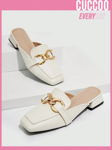 Cuccoo Everyday Collection Women Metal Decor Square Toe Mule Flats shein