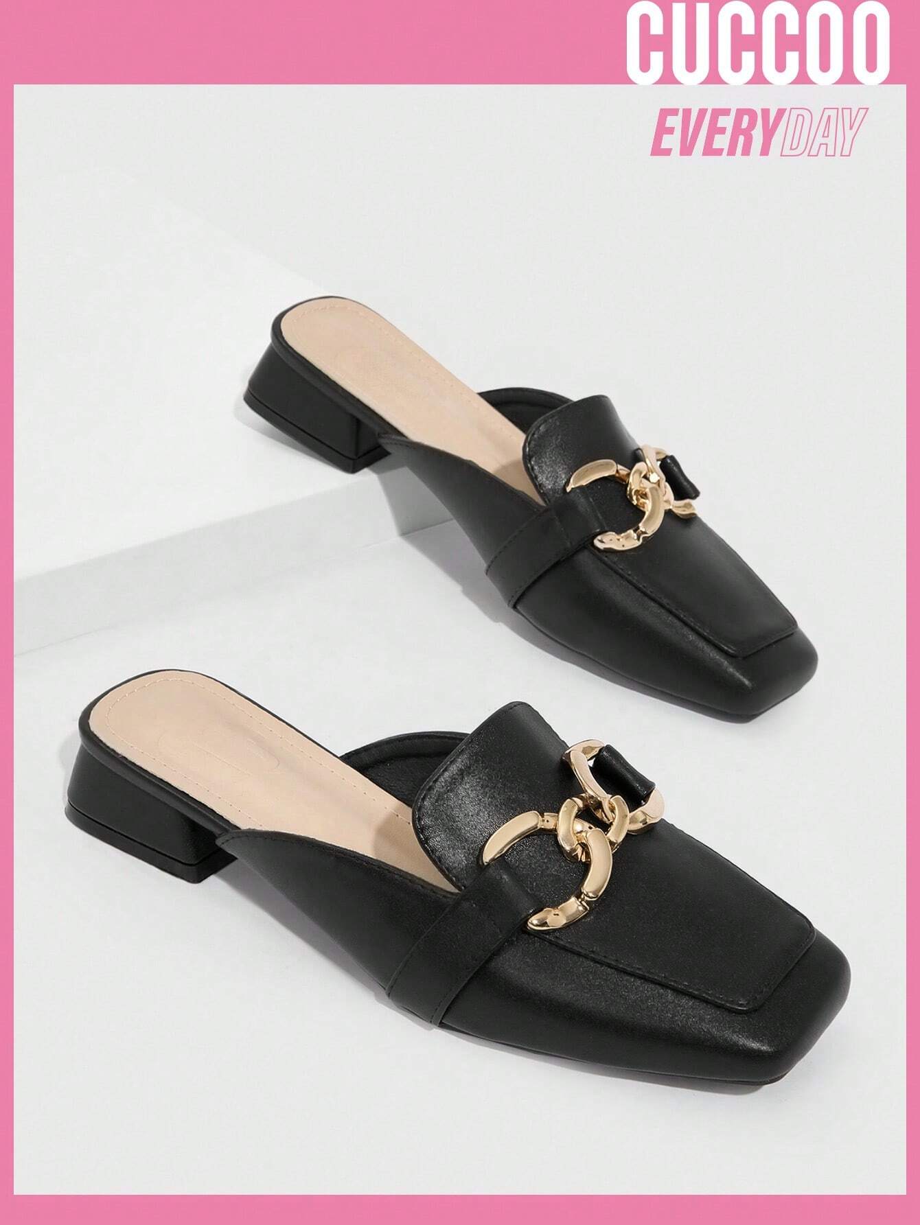 Cuccoo Everyday Collection Women Metal Decor Square Toe Mule Flats shein