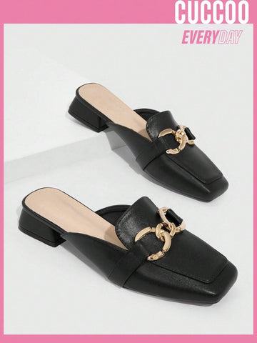 Cuccoo Everyday Collection Women Metal Decor Square Toe Mule Flats shein