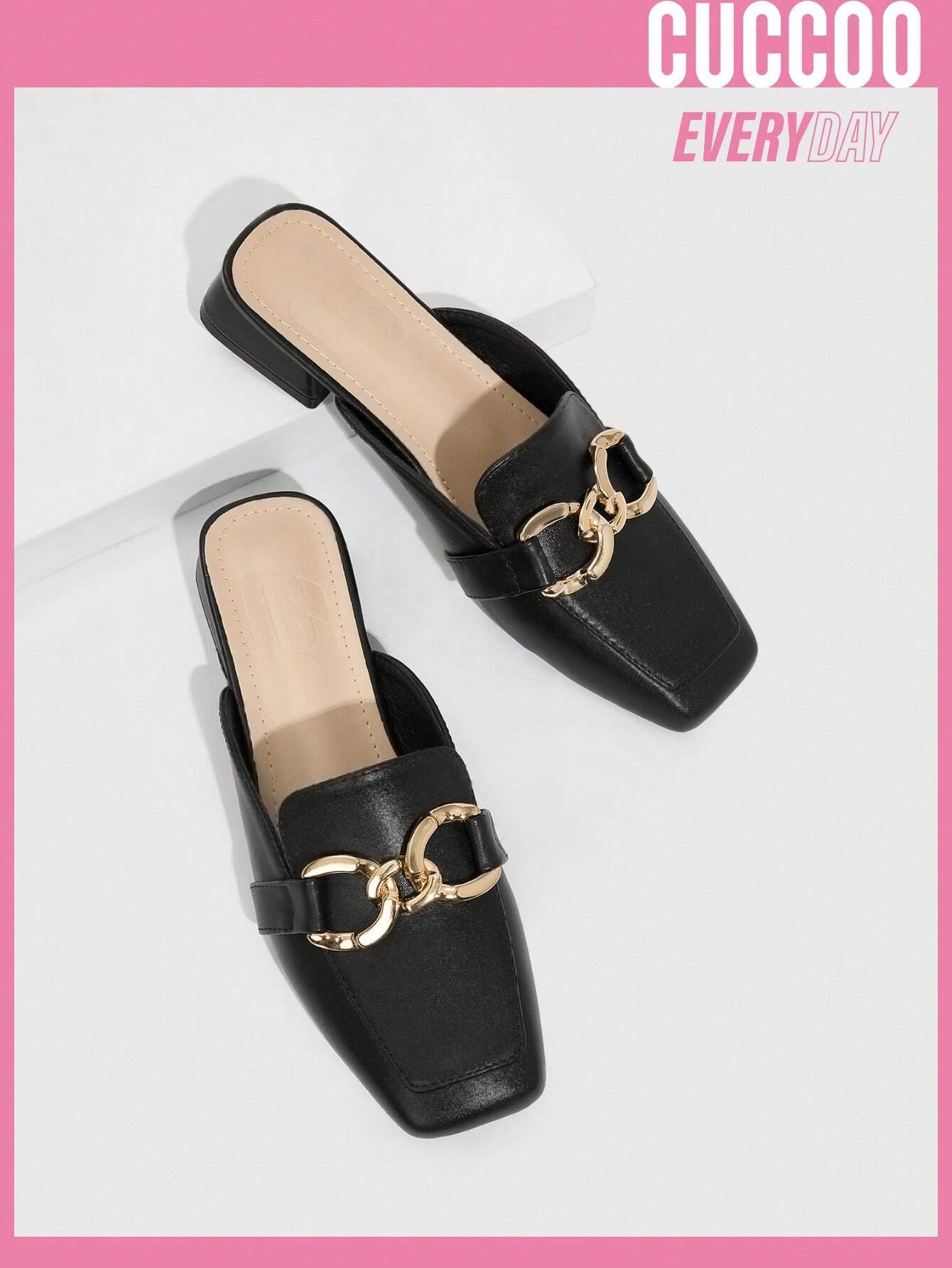 Cuccoo Everyday Collection Women Metal Decor Square Toe Mule Flats shein