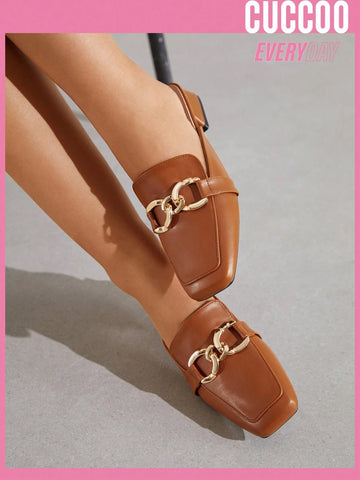 Cuccoo Everyday Collection Women Metal Decor Square Toe Mule Flats shein