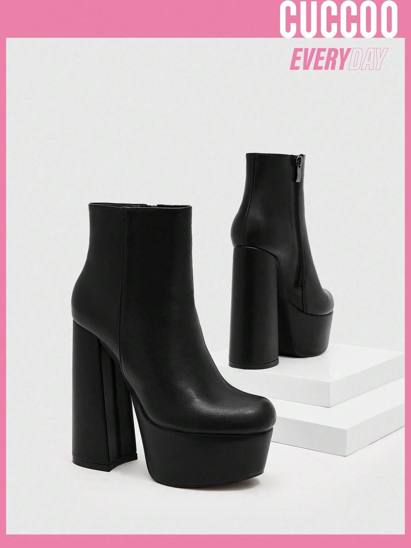 Cuccoo Everyday Collection Women Minimalist Chunky Heeled Fashion Boots shein