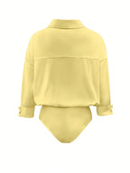 Women's Daily Casual Solid Color Minimalist Long Sleeve Shirt Bodysuit shein