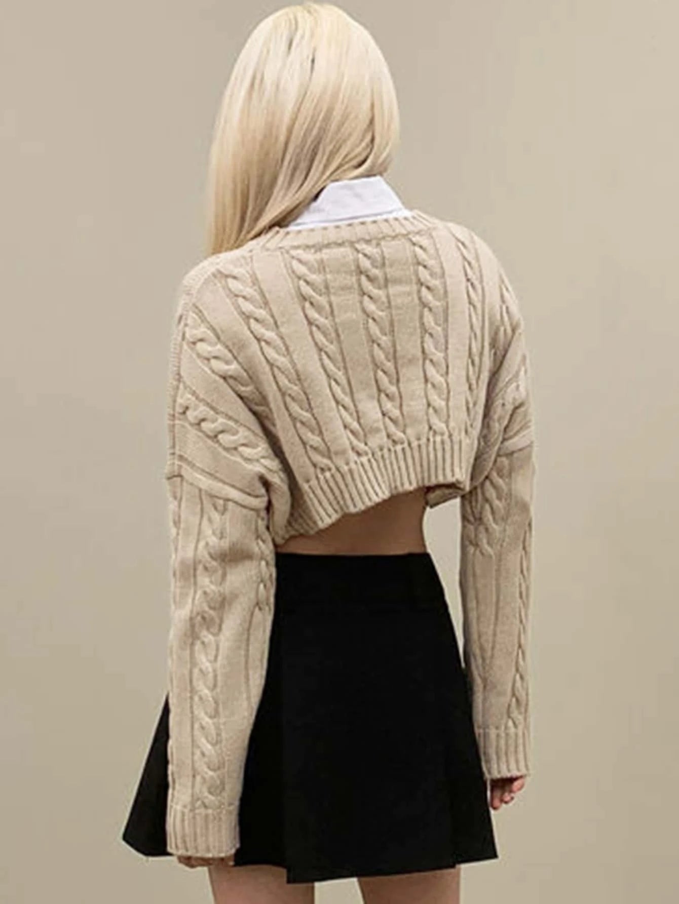 DAZY Drop Shoulder Cable Knit Sweater Without Blouse shein