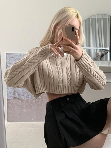 DAZY Drop Shoulder Cable Knit Sweater Without Blouse shein