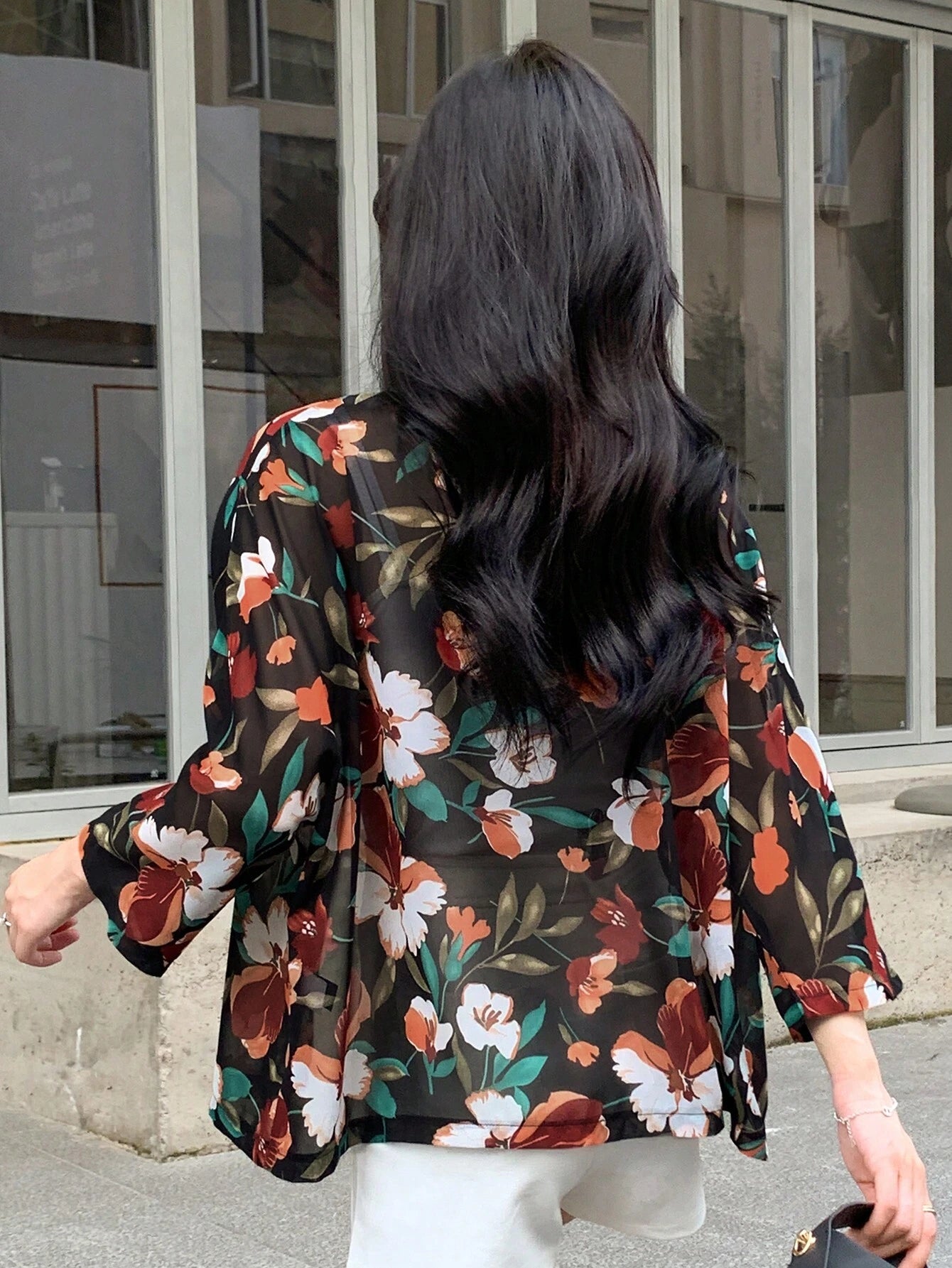 DAZY Floral Print Open Front Blouse shein