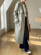 DAZY Lapel Neck Double Breasted Belted Trench Coat shein