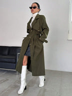 DAZY Lapel Neck Double Breasted Belted Trench Coat shein