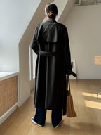 DAZY Lapel Neck Double Breasted Belted Trench Coat shein