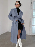 DAZY Lapel Neck Double Breasted Belted Trench Coat shein