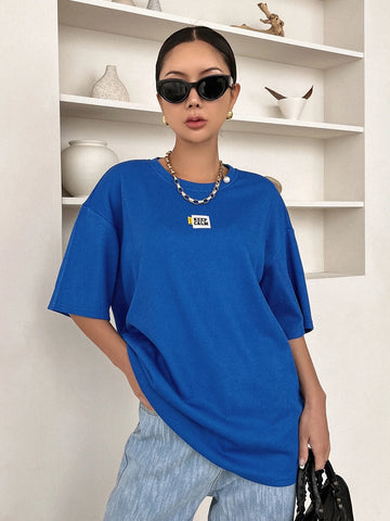 DAZY Slogan Patched Drop Shoulder Tee shein