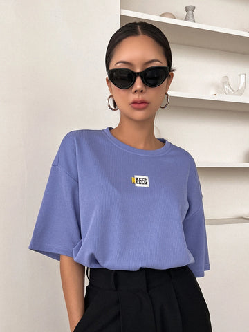 DAZY Slogan Patched Drop Shoulder Tee shein