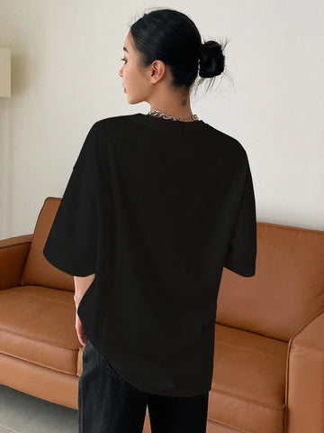 DAZY Slogan Patched Drop Shoulder Tee shein