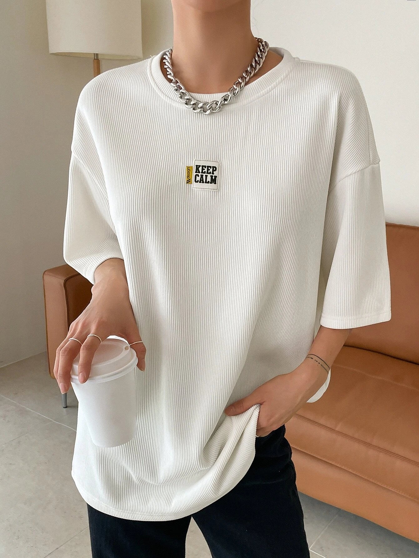 DAZY Slogan Patched Drop Shoulder Tee shein