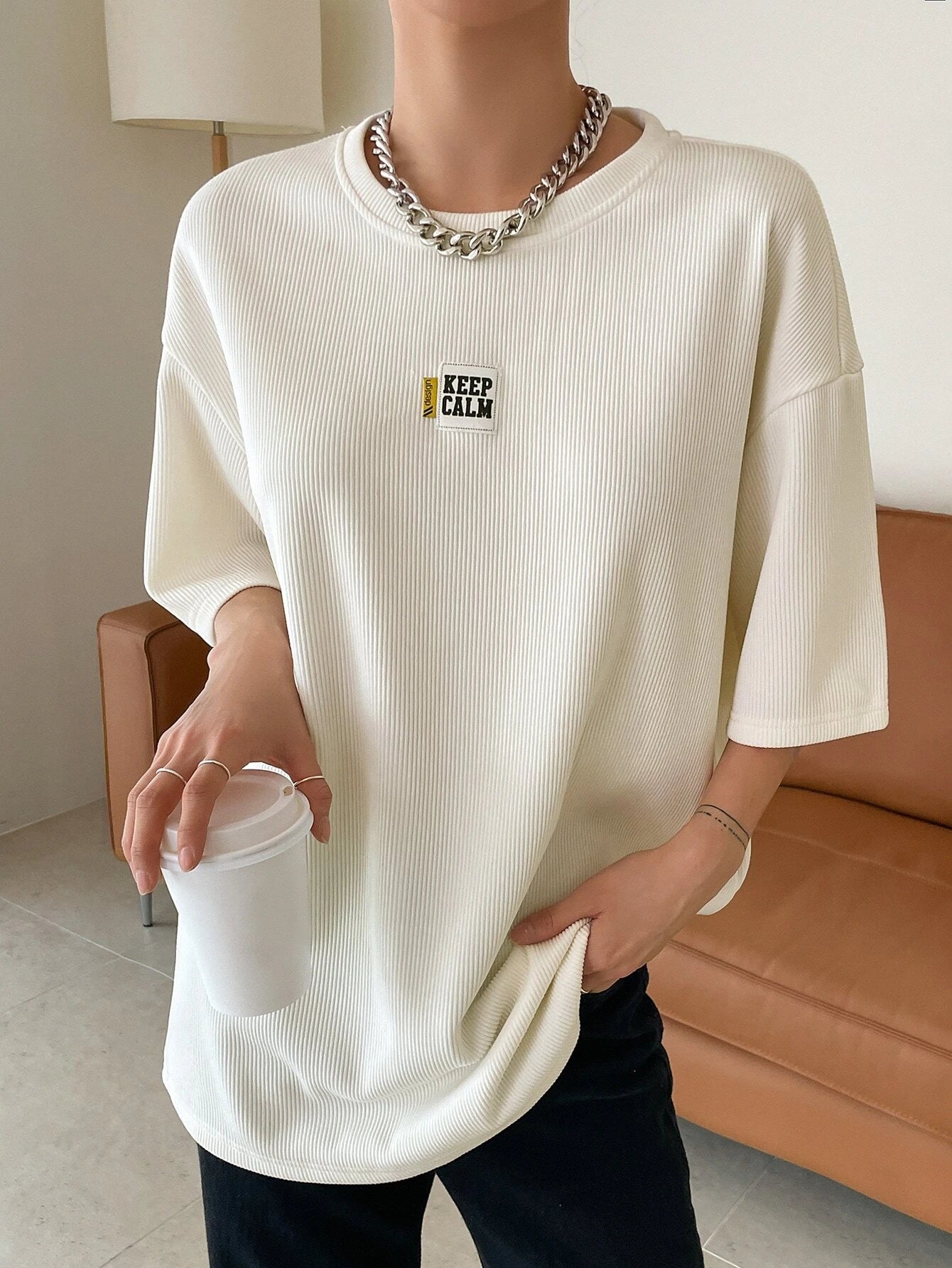 DAZY Slogan Patched Drop Shoulder Tee shein