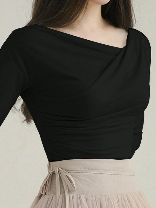 DAZY 1pc Women Plain Long Sleeve Simple Casual Top shein
