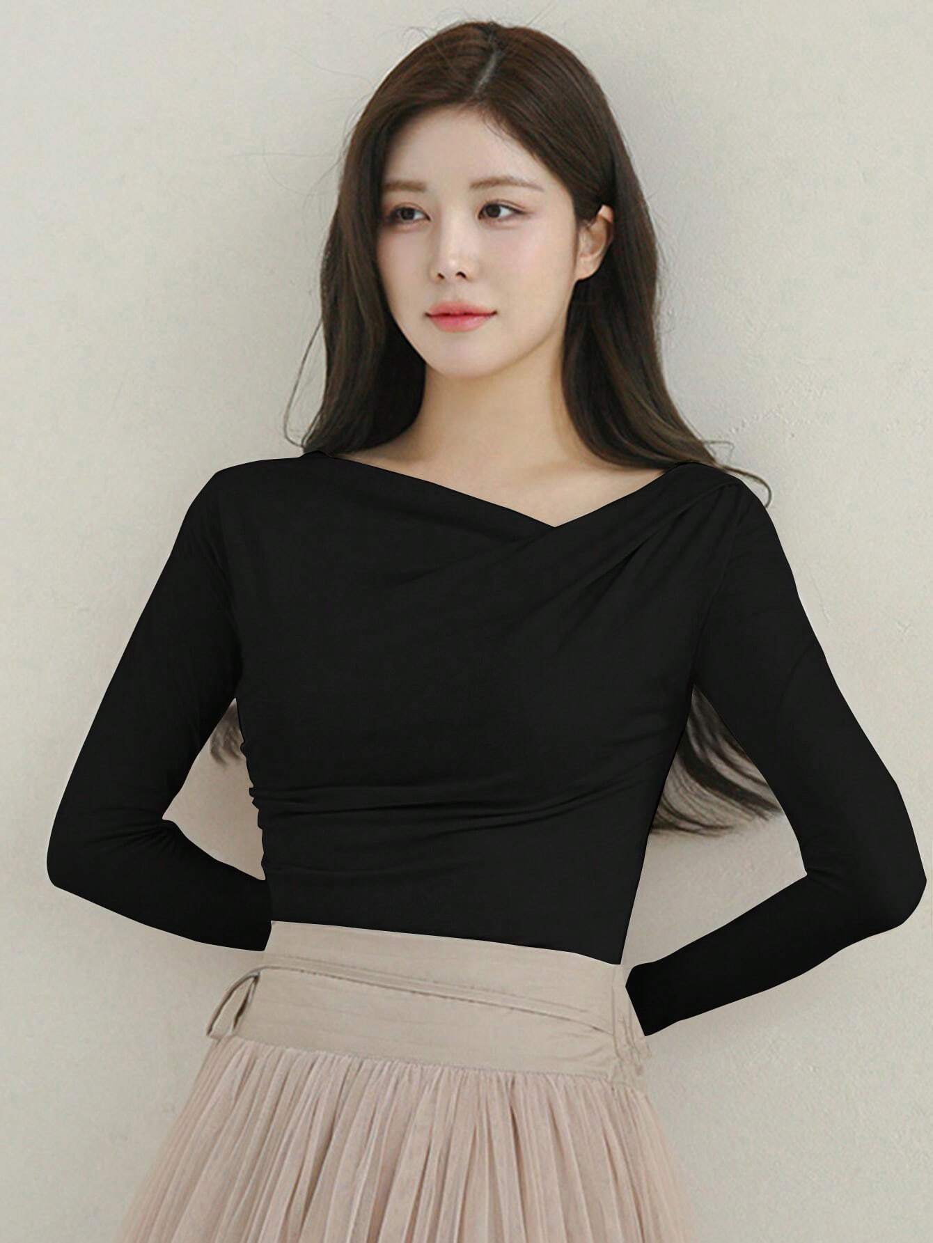 DAZY 1pc Women Plain Long Sleeve Simple Casual Top