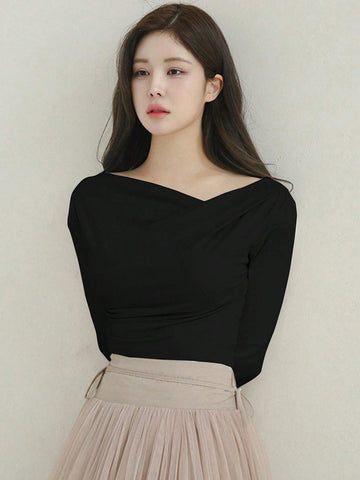 DAZY 1pc Women Plain Long Sleeve Simple Casual Top