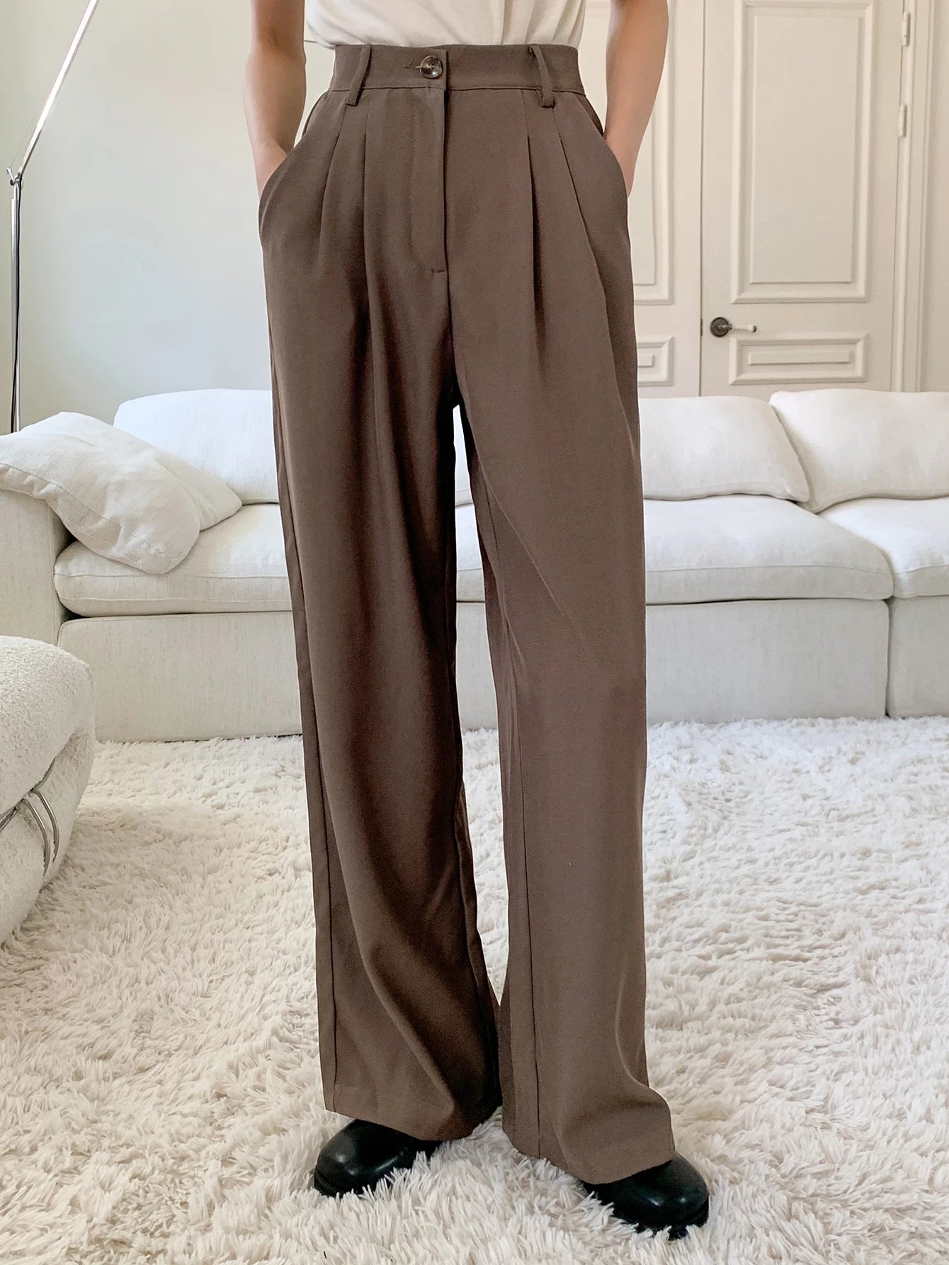 DAZY High Waist Plicated Detail Wide Leg Suit Pants