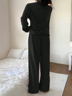 Women Casual Striped Textured Fleece Cardigan And Pants Pajama Set