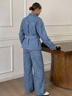 Casual Distressed Wash Waist Cinched Women Denim Suit