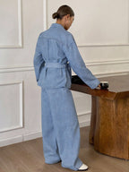 Casual Distressed Wash Waist Cinched Women Denim Suit