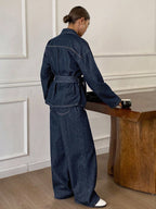 Casual Distressed Wash Waist Cinched Women Denim Suit
