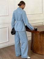 Casual Distressed Wash Waist Cinched Women Denim Suit