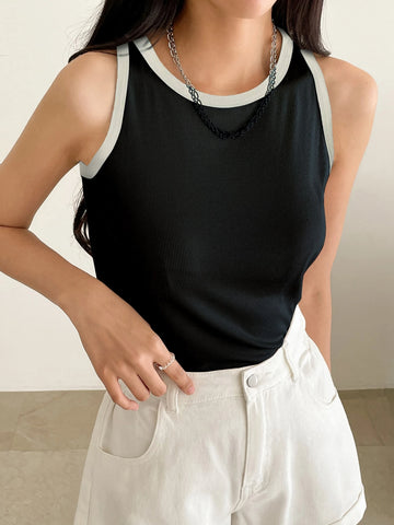 DAZY Women Business Casual Style Colorblock Trim Tank Tops