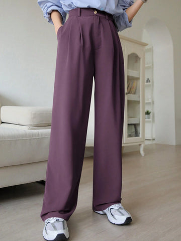 DAZY Plain Color Straight Fit Casual Business Dress Pants
