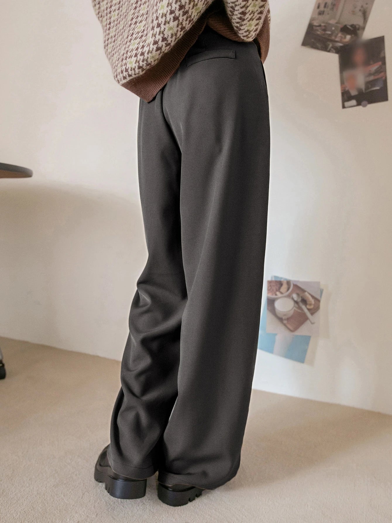 DAZY High Waist Plicated Detail Wide Leg Suit Pants