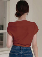 DAZY Solid Asymmetrical Neck Batwing Sleeve Tee shein