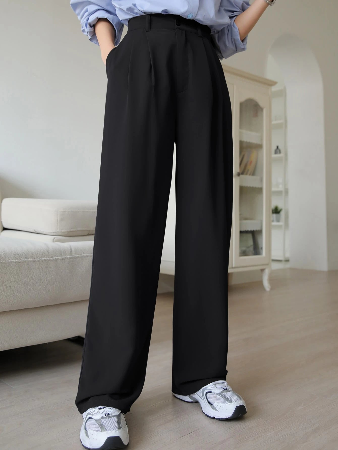 DAZY Plain Color Straight Fit Casual Business Dress Pants
