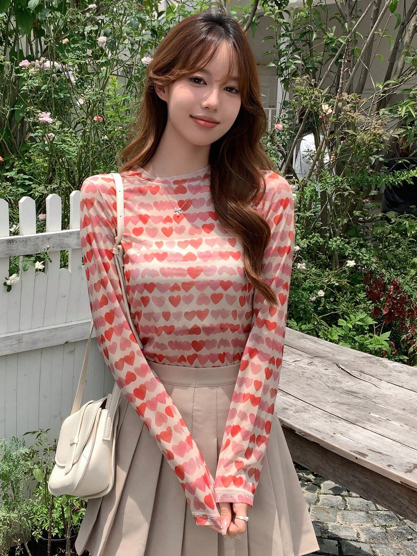 DAZY Heart Pattern Mesh Top shein
