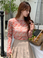 DAZY Heart Pattern Mesh Top shein