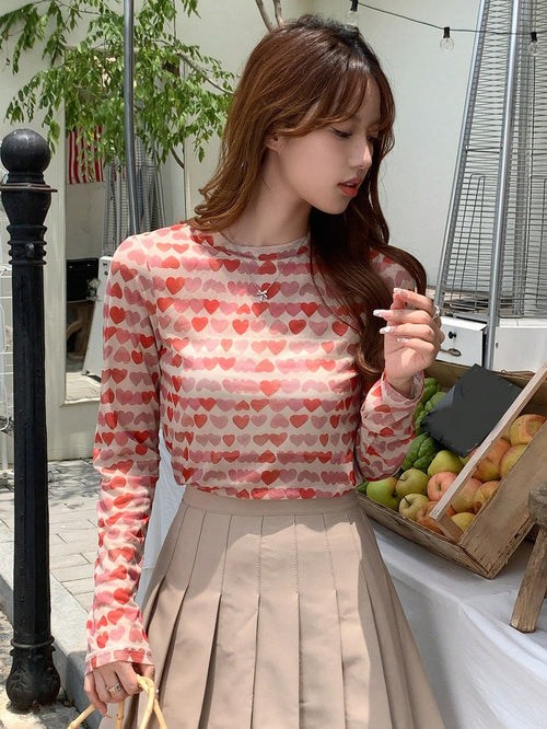 DAZY Heart Pattern Mesh Top shein
