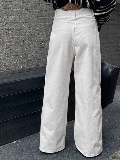 DAZY High Waist Washed Blue Pleated Wide Leg Jeans