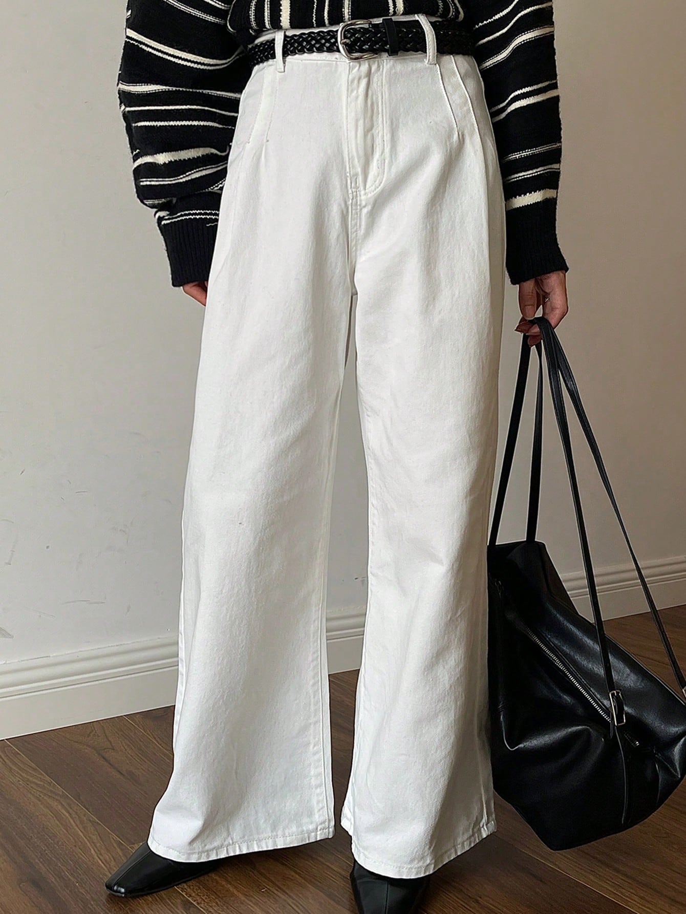 DAZY High Waist Washed Blue Pleated Wide Leg Jeans