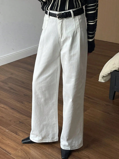 DAZY High Waist Washed Blue Pleated Wide Leg Jeans