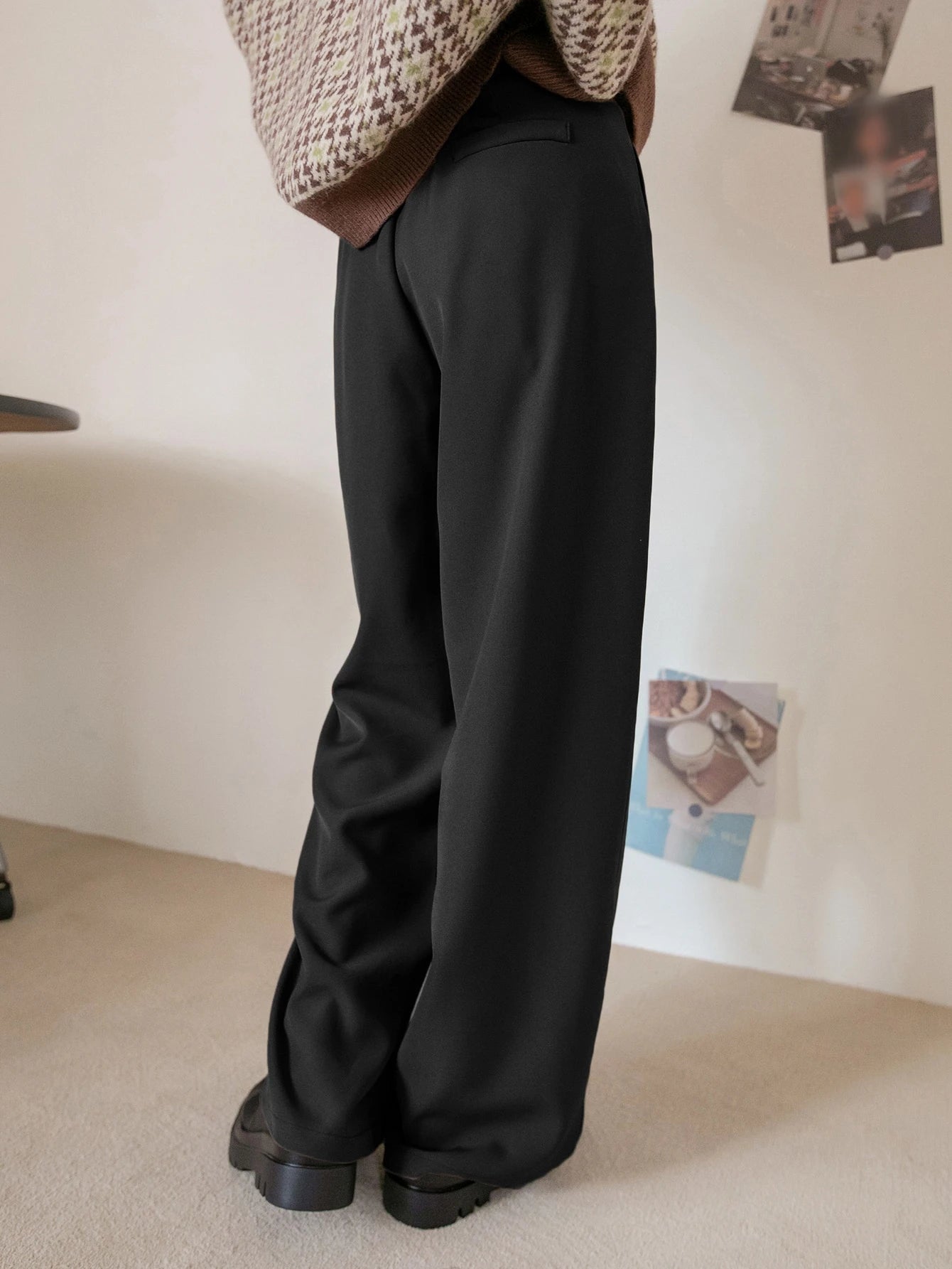 DAZY High Waist Plicated Detail Wide Leg Suit Pants