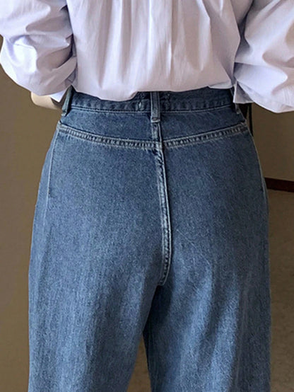 DAZY High Waist Washed Blue Pleated Wide Leg Jeans