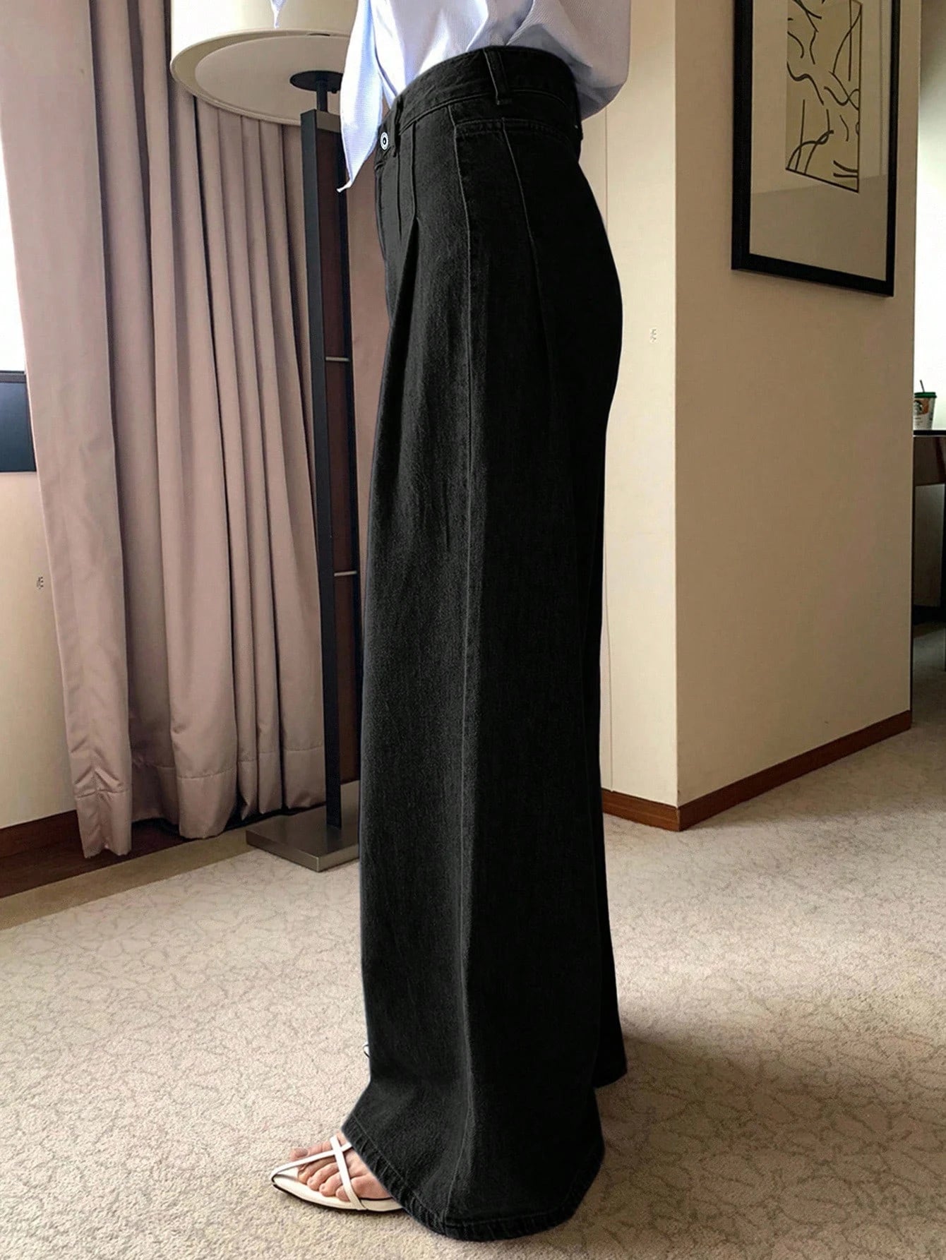 DAZY High Waist Washed Blue Pleated Wide Leg Jeans