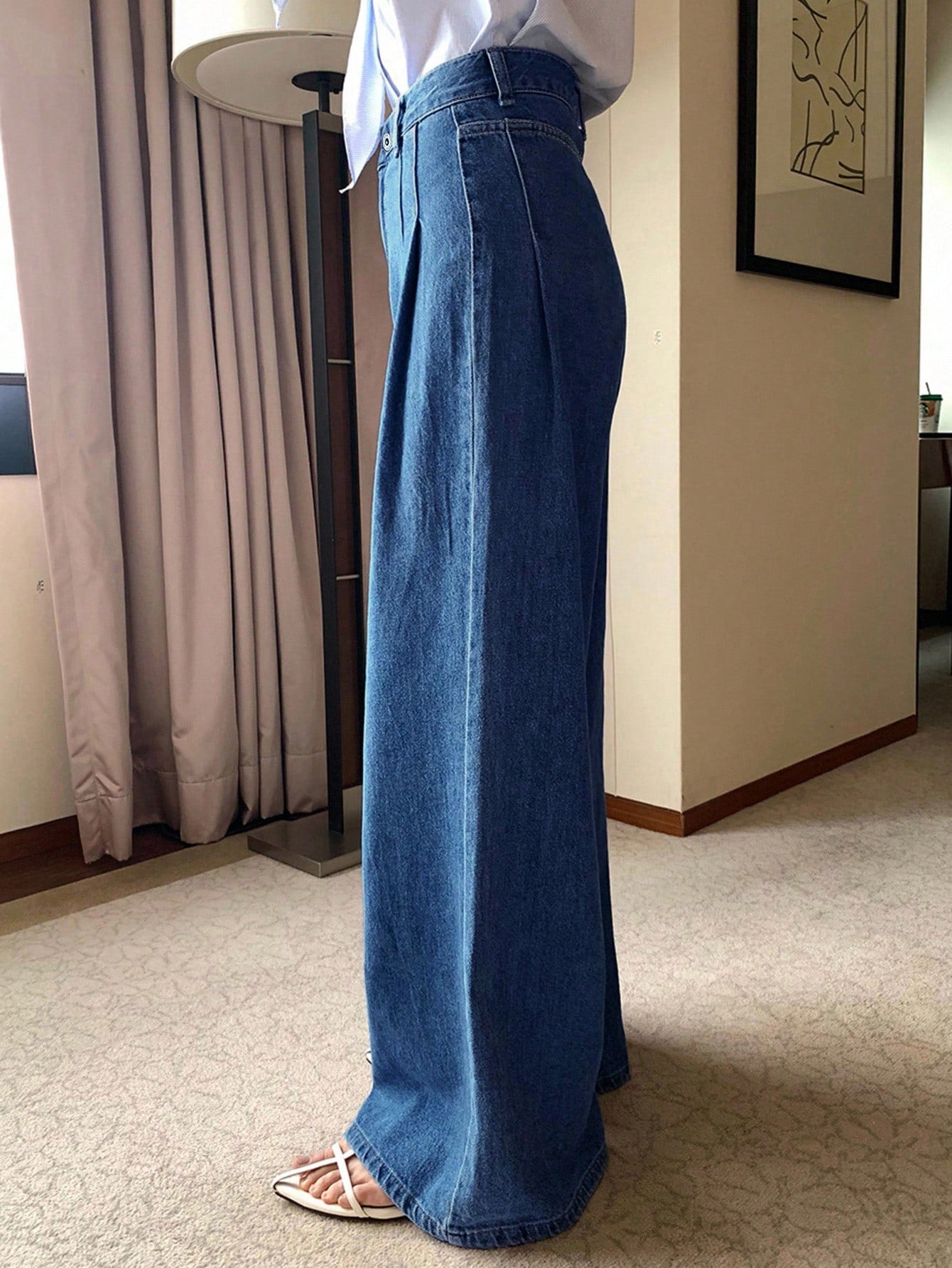 DAZY High Waist Washed Blue Pleated Wide Leg Jeans