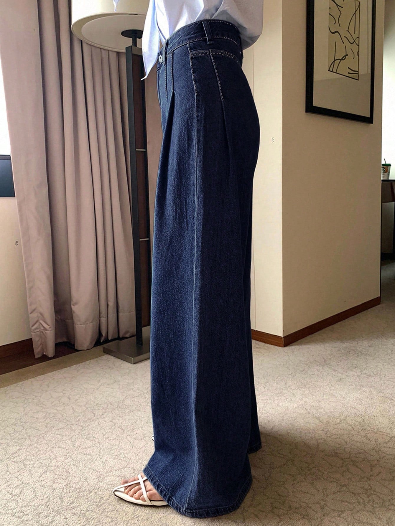 DAZY High Waist Washed Blue Pleated Wide Leg Jeans