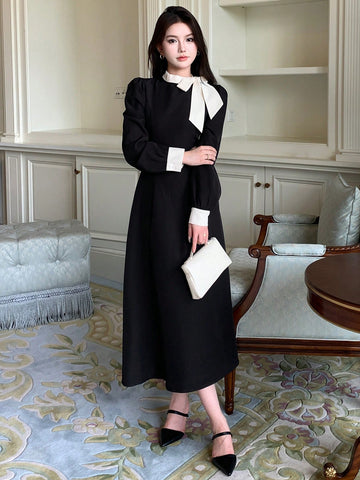 DAZY Homecoming Contrast Color Ruffle Collar Midi Dress