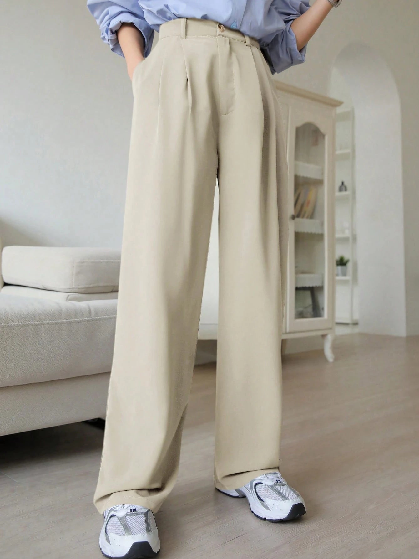 DAZY Plain Color Straight Fit Casual Business Dress Pants